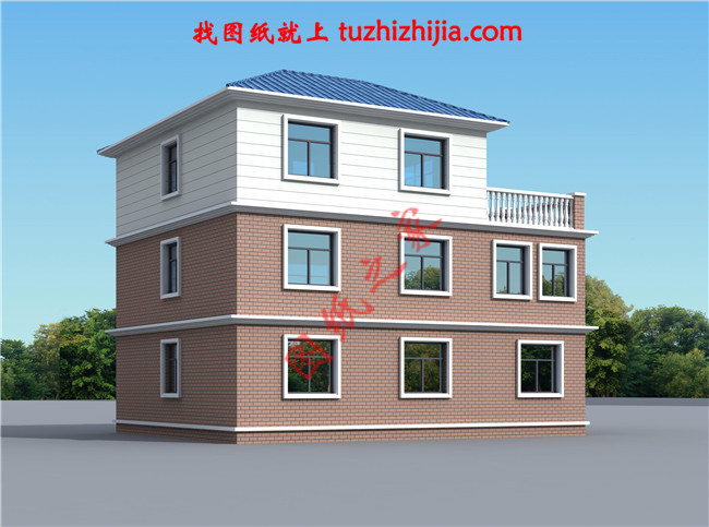 帶車庫現(xiàn)代三層房屋別墅設計圖，占地110平米左右，功能齊全