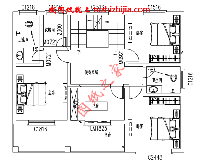 帶車庫現(xiàn)代三層房屋別墅設計圖，占地110平米左右，功能齊全