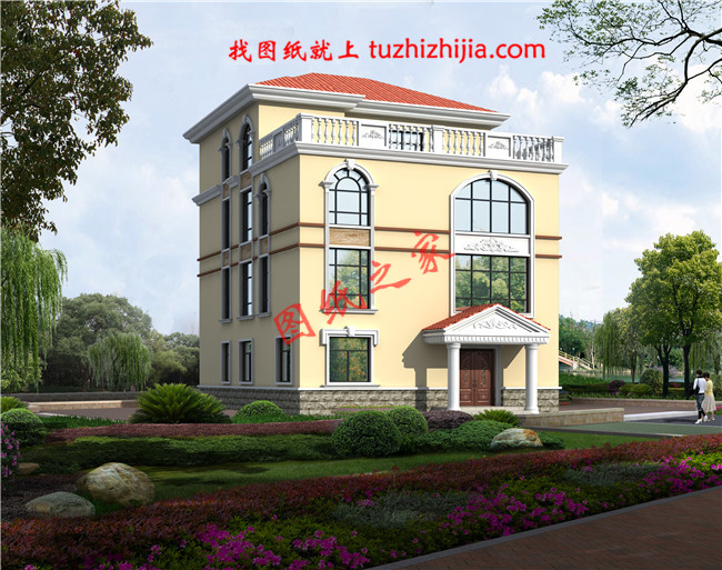 最新款高端大氣四層小別墅設(shè)計(jì)圖，一層客廳挑空設(shè)計(jì)，給您十足的空間感