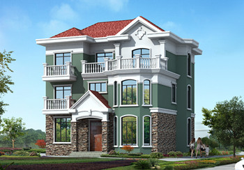 150平米簡(jiǎn)單大方的三層農(nóng)村自建房設(shè)計(jì)圖，坡層頂，色彩鮮明，布局合理實(shí)用