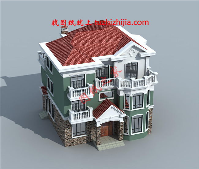 150平米簡(jiǎn)單大方的三層農(nóng)村自建房設(shè)計(jì)圖，坡層頂，色彩鮮明，布局合理實(shí)用