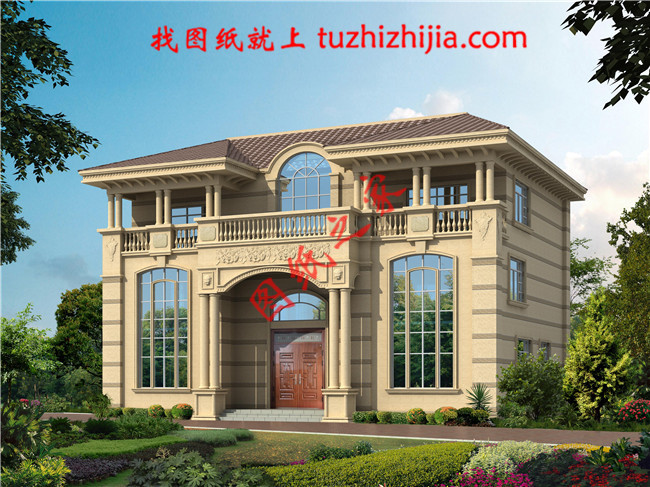 三層農(nóng)村自建房別墅設(shè)計(jì)圖紙，大廳中空，外觀高端大氣