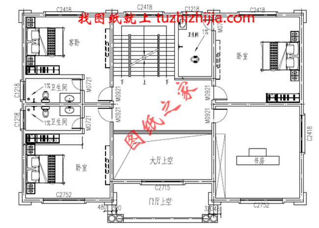 三層農(nóng)村自建房別墅設(shè)計(jì)圖紙，大廳中空，外觀高端大氣