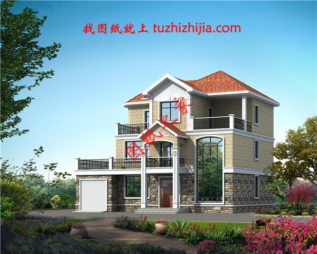 帶車庫三層自建別墅設(shè)計(jì)圖紙，客廳中空，外觀洋氣時尚，這款戶型非常受歡迎