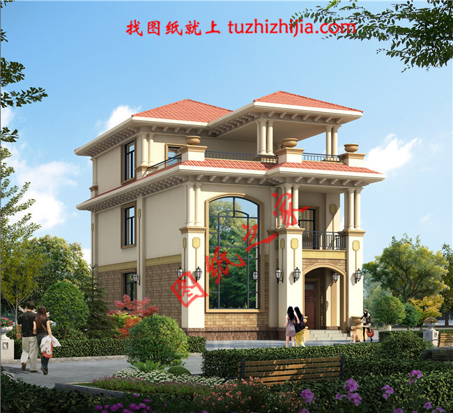 歐式農(nóng)村三層小別墅設(shè)計圖，占地120平米，客廳中空，空間利用率高