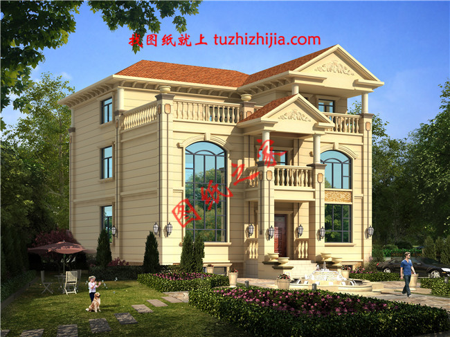 簡(jiǎn)歐式三層小別墅設(shè)計(jì)圖，帶地下室，客廳中空，占地150平米