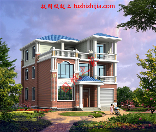 最新設計的三層農村別墅圖紙，帶車庫，帶露臺，占地150平米左右