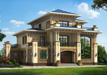 歐式豪華三層別墅設(shè)計(jì)圖，占地面積170平米，高端大氣帶露臺(tái)