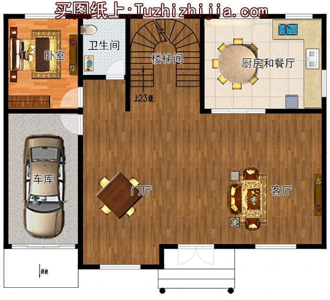 帶車庫農(nóng)村二層樓房設(shè)計圖，外觀漂亮，精致