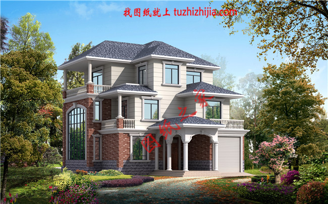 帶車庫三層農(nóng)村小別墅設(shè)計圖，最新的設(shè)計，款式新穎