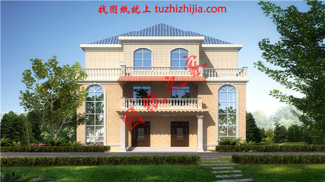 兄弟雙拼三層小別墅圖紙，占地210平米，單戶105平米，客廳中空