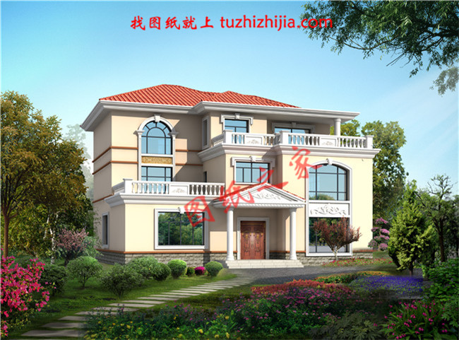 3層新農(nóng)村房屋設(shè)計(jì)圖紙及效果圖，寬敞明亮，色彩搭配柔和，平米數(shù)較大