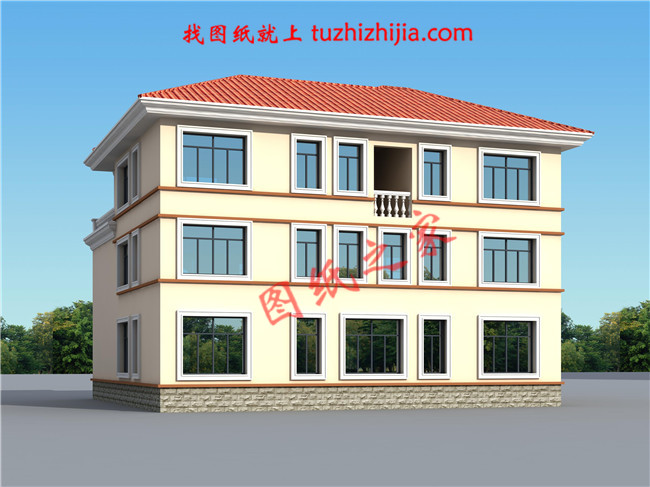 3層新農(nóng)村房屋設(shè)計(jì)圖紙及效果圖，寬敞明亮，色彩搭配柔和，平米數(shù)較大