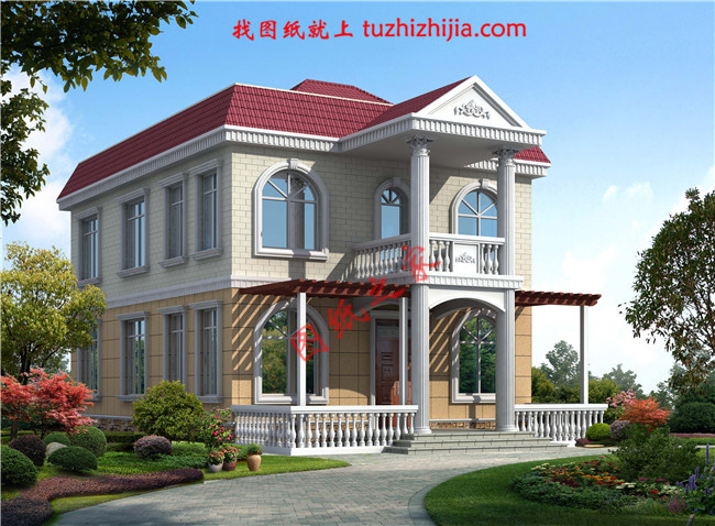 120平米簡單實用型農(nóng)村小別墅設計圖，二層屋頂為全露臺，小開間，長進深