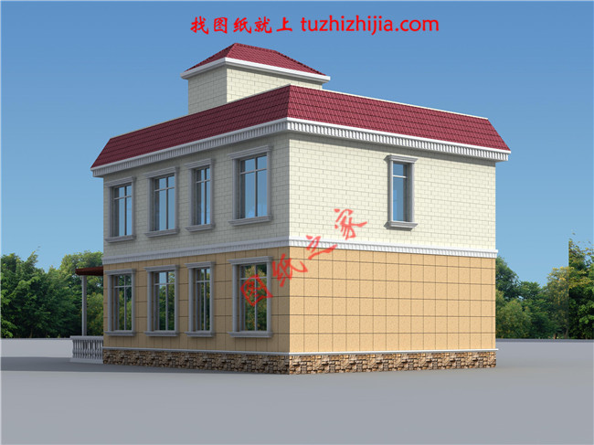 120平米簡單實用型農(nóng)村小別墅設計圖，二層屋頂為全露臺，小開間，長進深