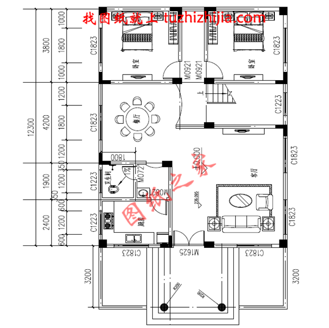 120平米簡單實用型農(nóng)村小別墅設計圖，二層屋頂為全露臺，小開間，長進深