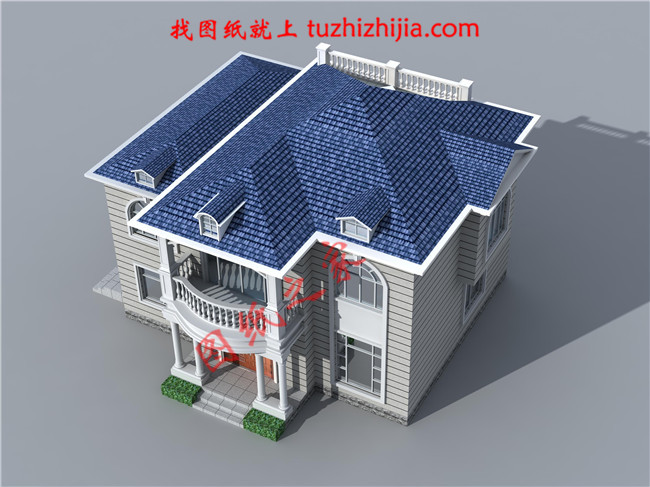 時尚創(chuàng)意型二層小別墅設計圖，占地面積110平方米，外觀清新典雅