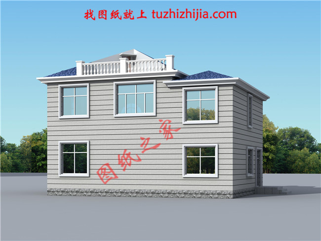 時尚創(chuàng)意型二層小別墅設計圖，占地面積110平方米，外觀清新典雅