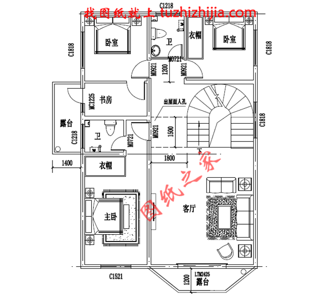 農村四層樓房設計圖，復式結構、客廳中空，外觀效果圖+全套圖紙