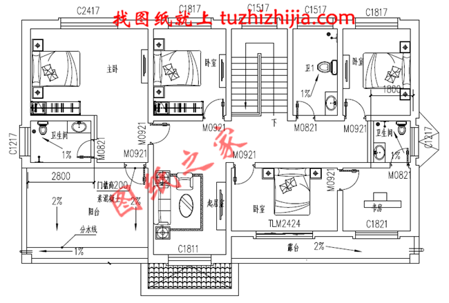 簡約大氣170平米二層別墅設(shè)計(jì)圖，戶型布局經(jīng)典、實(shí)用，二樓空間利用率高，布局巧妙