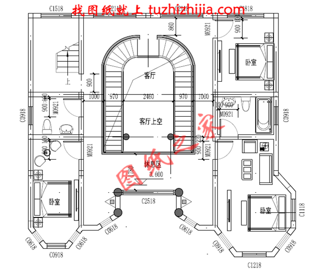 最新二層小別墅圖紙，別墅設(shè)計(jì)圖紙，占地160平米，客廳中空