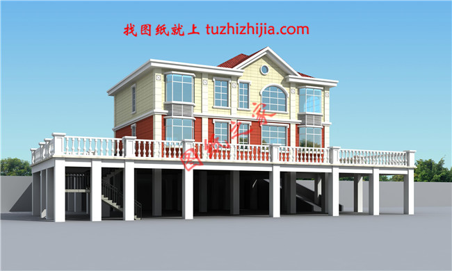 帶車庫二層別墅外觀效果圖，別墅圖片大全，帶地下平臺，精致布局完美錯落