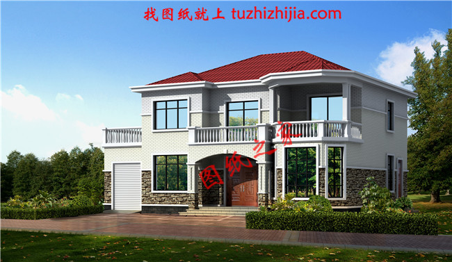 帶車庫，帶露臺二層農(nóng)村小別墅設(shè)計(jì)圖，宅基地大小適中，外觀造型美