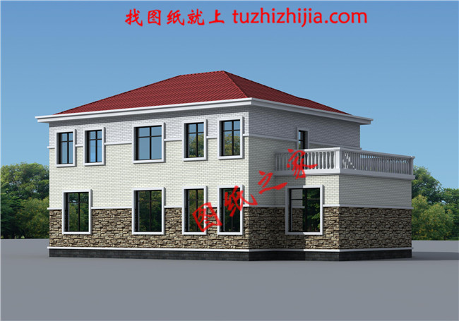 帶車庫，帶露臺二層農(nóng)村小別墅設(shè)計(jì)圖，宅基地大小適中，外觀造型美