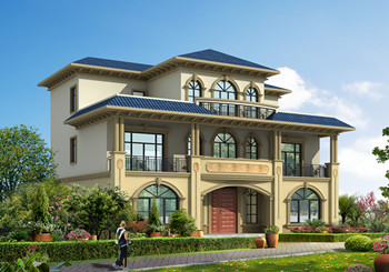 三層新農(nóng)村別墅設(shè)計(jì)圖片及全套圖紙，外形對(duì)稱，帶露臺(tái)，這個(gè)戶型宅基地大小適中