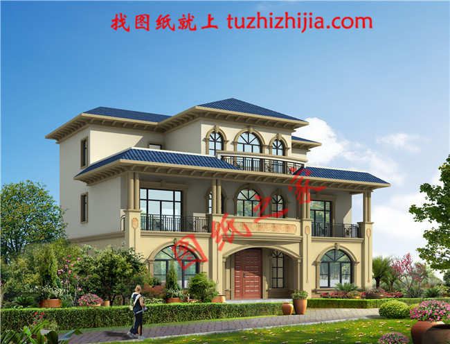 三層新農(nóng)村別墅設(shè)計圖片及全套圖紙，外形對稱，帶露臺，這個戶型宅基地大小適中