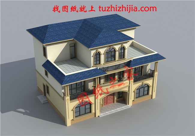 三層新農(nóng)村別墅設(shè)計圖片及全套圖紙，外形對稱，帶露臺，這個戶型宅基地大小適中