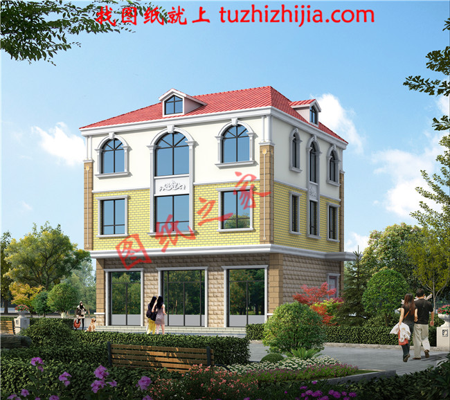 三層農(nóng)村小別墅設(shè)計(jì)圖，一層帶商鋪，占地110平米，經(jīng)濟(jì)實(shí)用