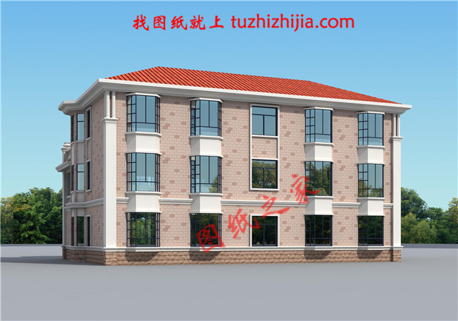 三層兄弟雙拼別墅設(shè)計(jì)圖，外觀大氣漂亮，顏色搭配協(xié)調(diào)，一層為公用客廳