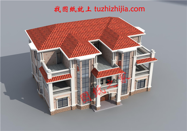 三層兄弟雙拼別墅設(shè)計(jì)圖，外觀大氣漂亮，顏色搭配協(xié)調(diào)，一層為公用客廳