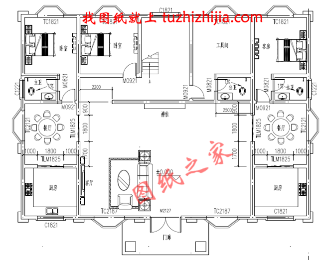 三層兄弟雙拼別墅設(shè)計(jì)圖，外觀大氣漂亮，顏色搭配協(xié)調(diào)，一層為公用客廳