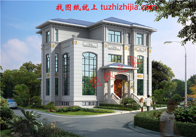 高端三層別墅設(shè)計圖紙，客廳中空，帶地下室，設(shè)置多個套間