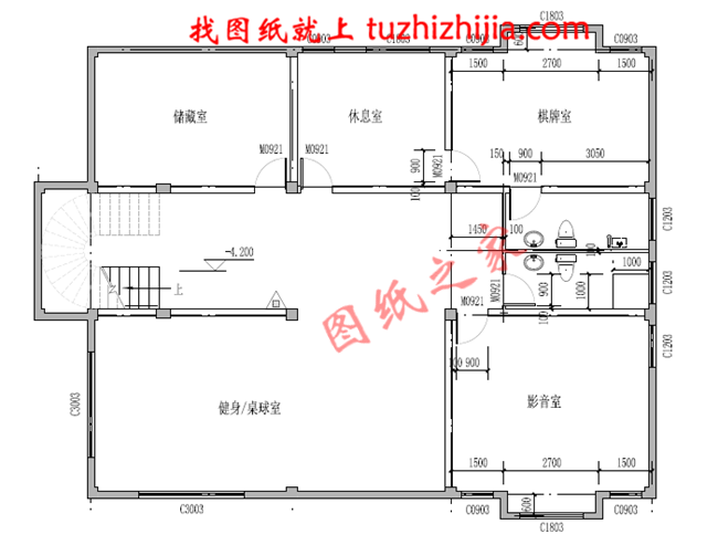 高端三層別墅設(shè)計圖紙，客廳中空，帶地下室，設(shè)置多個套間