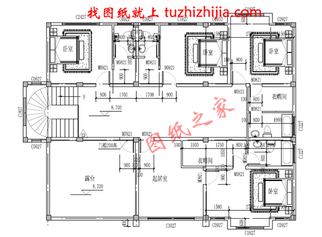 高端三層別墅設(shè)計圖紙，客廳中空，帶地下室，設(shè)置多個套間