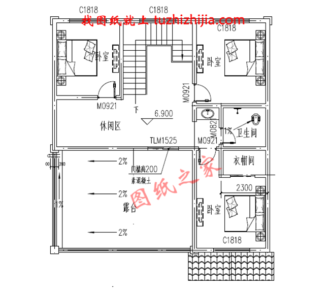 三層新農(nóng)村小別墅設(shè)計圖紙，占地120平米，客廳中空，帶大露臺