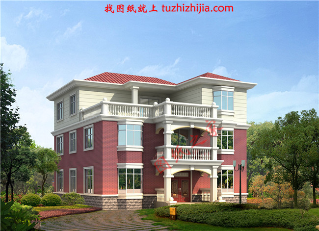 舒適大方三層房屋設(shè)計(jì)圖紙及圖片，占地150平米，布局合理，臥室多