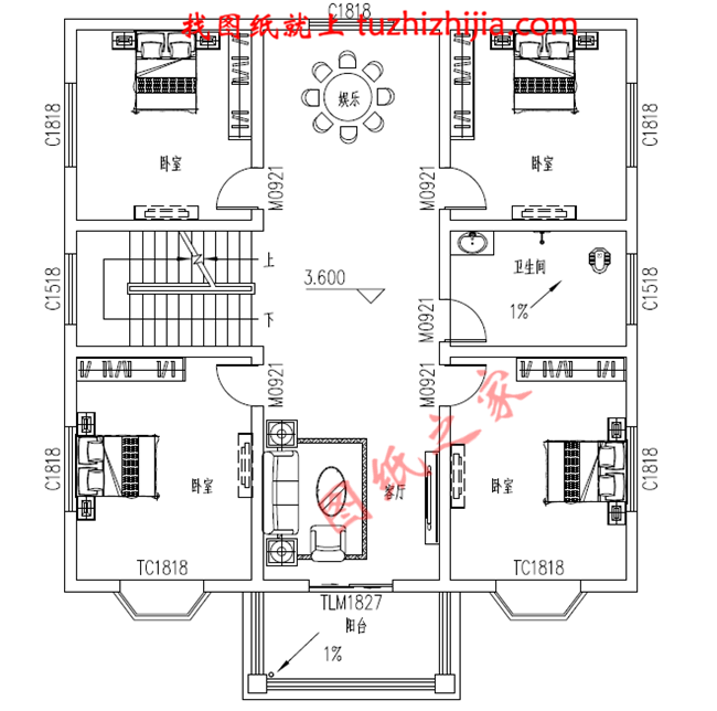 舒適大方三層房屋設(shè)計(jì)圖紙及圖片，占地150平米，布局合理，臥室多