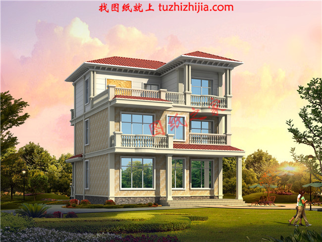 漂亮實用三層新農(nóng)村小別墅設計圖紙，占地150平米，帶露臺，從哪個方向看都很好看