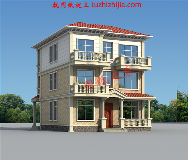 漂亮實用三層新農(nóng)村小別墅設計圖紙，占地150平米，帶露臺，從哪個方向看都很好看