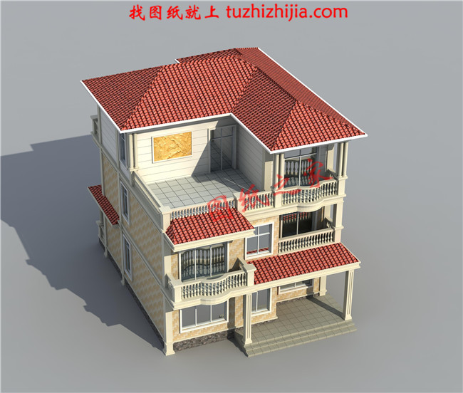 漂亮實用三層新農(nóng)村小別墅設計圖紙，占地150平米，帶露臺，從哪個方向看都很好看