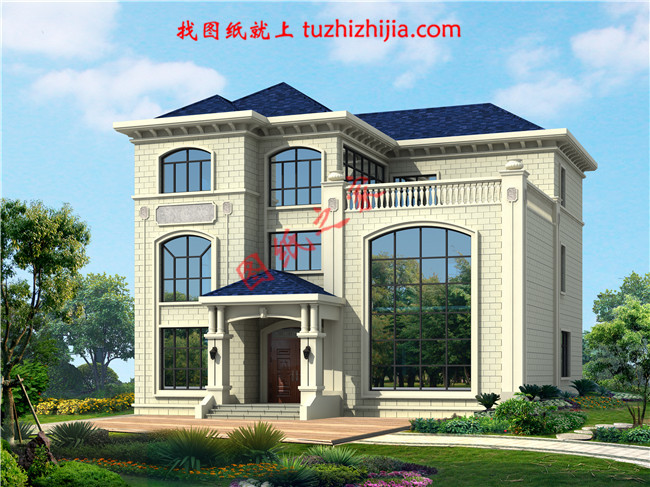 復(fù)式三層別墅設(shè)計圖片及全套圖紙，客廳中空，外觀為歐式建筑的風(fēng)格，高端大氣