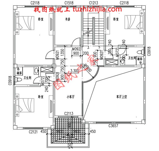 復(fù)式三層別墅設(shè)計圖片及全套圖紙，客廳中空，外觀為歐式建筑的風(fēng)格，高端大氣
