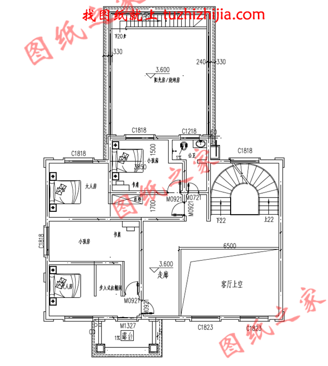 層自建房設(shè)計圖紙設(shè)計圖片，復式農(nóng)村別墅，客廳中空，廚房獨立干凈衛(wèi)生，帶陽光房