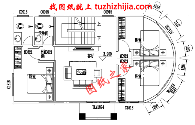 小戶型三層別墅房屋設(shè)計圖紙，占地80多平米，麻雀雖小五臟俱全，布局合理，造價20萬左右