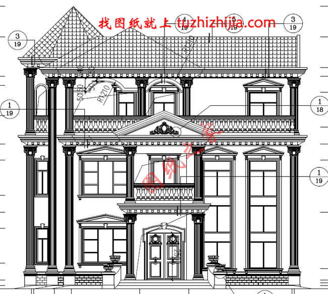 高端大氣三層歐式別墅設(shè)計(jì)圖紙，客廳中空，旋轉(zhuǎn)樓梯增加室內(nèi)的高級(jí)感