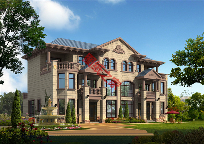 氣派的三層雙拼別墅圖，沒個(gè)百八十萬的不敢建